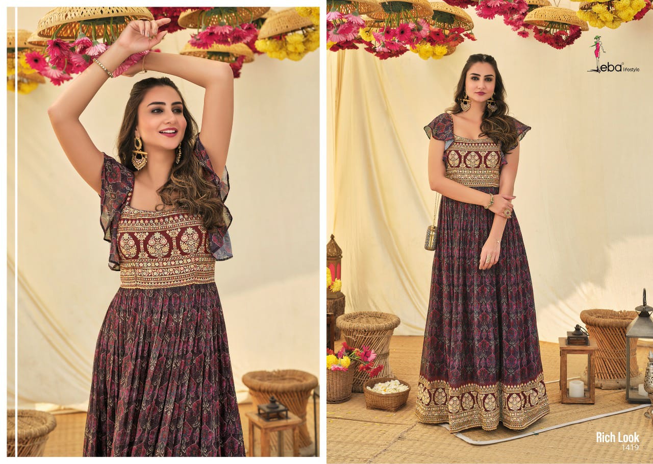 Eba Rich Look New Stylish Party Wear Heavy Designer Georgette Long Kurti Collection